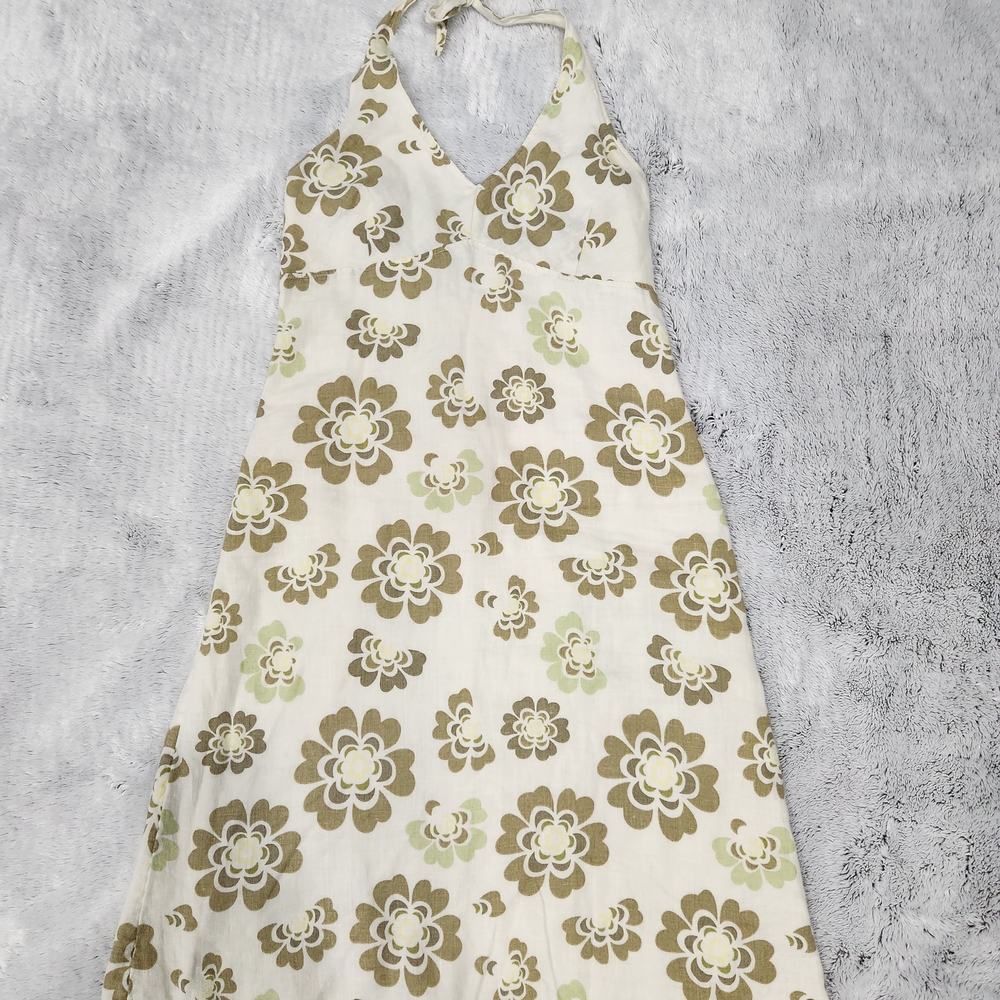 H&M White and Green Linen Summer Dress